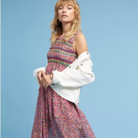 Anna Sui Floral Pink Sleeveless Dress Size 6 - Picture 10 of 12